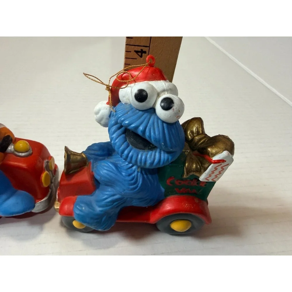 SESAME STREET Vintage Ernie & Cookie Monster Christmas Ornaments Cars JIM HENSON